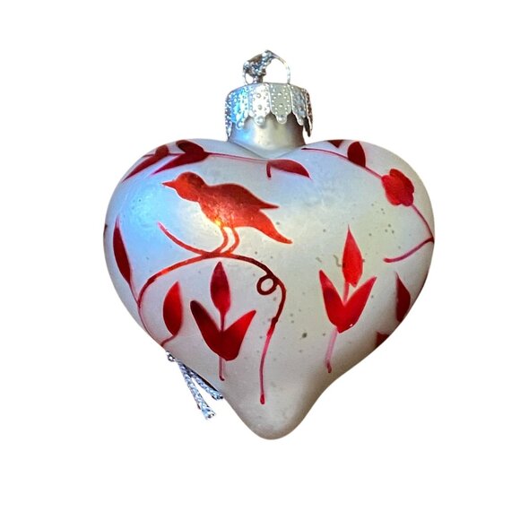 Czech Republic blown glass coquette heart Christmas tree ornaments set of 3 - Picture 9 of 12